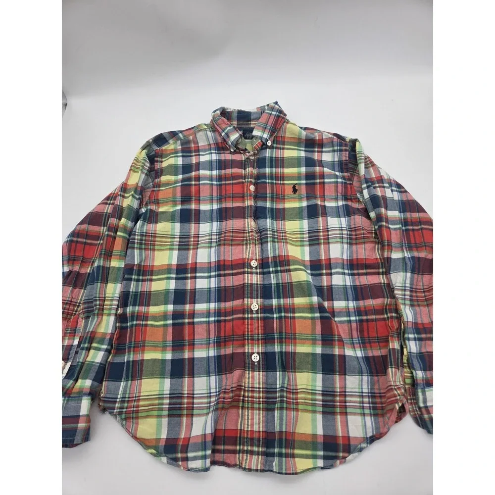 Ralph Lauren Boys M (12-14) Button Shirt Collared Casual Plaid Long Sleeve Y2K